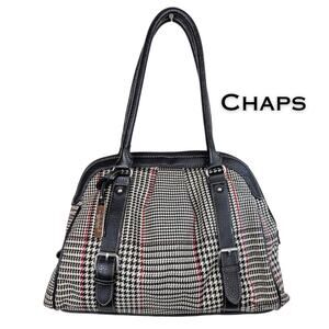 Chaps Shoulder Satchel Bag Houndstooth Black White Red Check Plaid Preppy Career